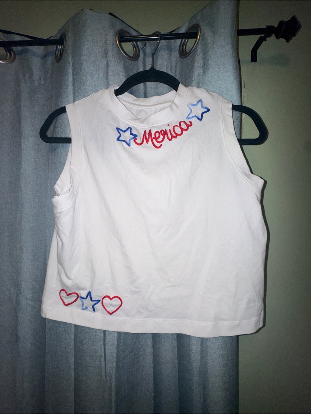 White Sleeveless top with 'Merica Embroidery